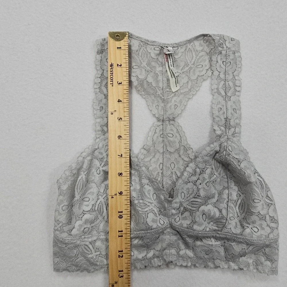 Intimately Free People Small Gray Lace‎ Racerback Bralette Bra Wireless Stretch